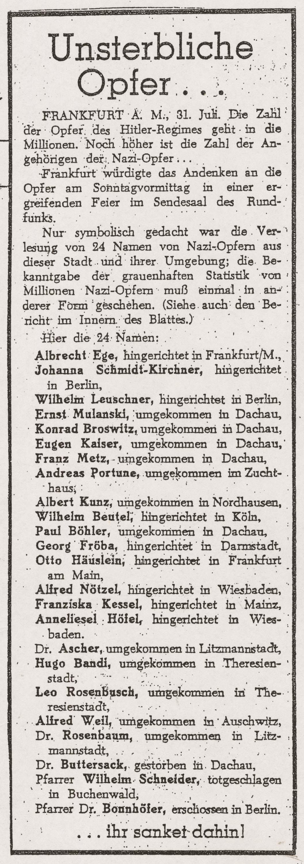 „Frankfurter Rundschau“, Nr. 1, 1. August 1945